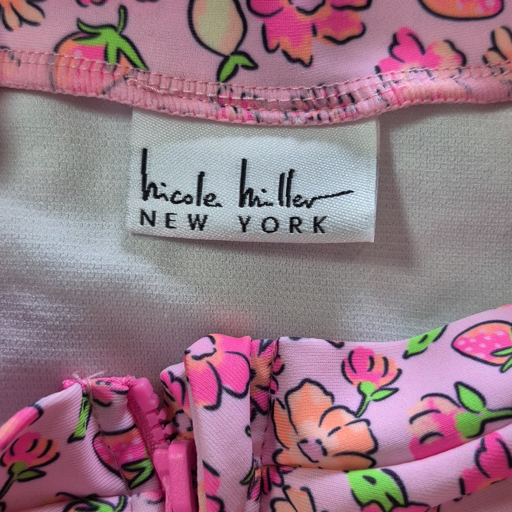 Nicole Miller Pink Strawberry Zip One-Piece with Aqua Floral Rash Guard Set, 2pc - Picture 2 of 10